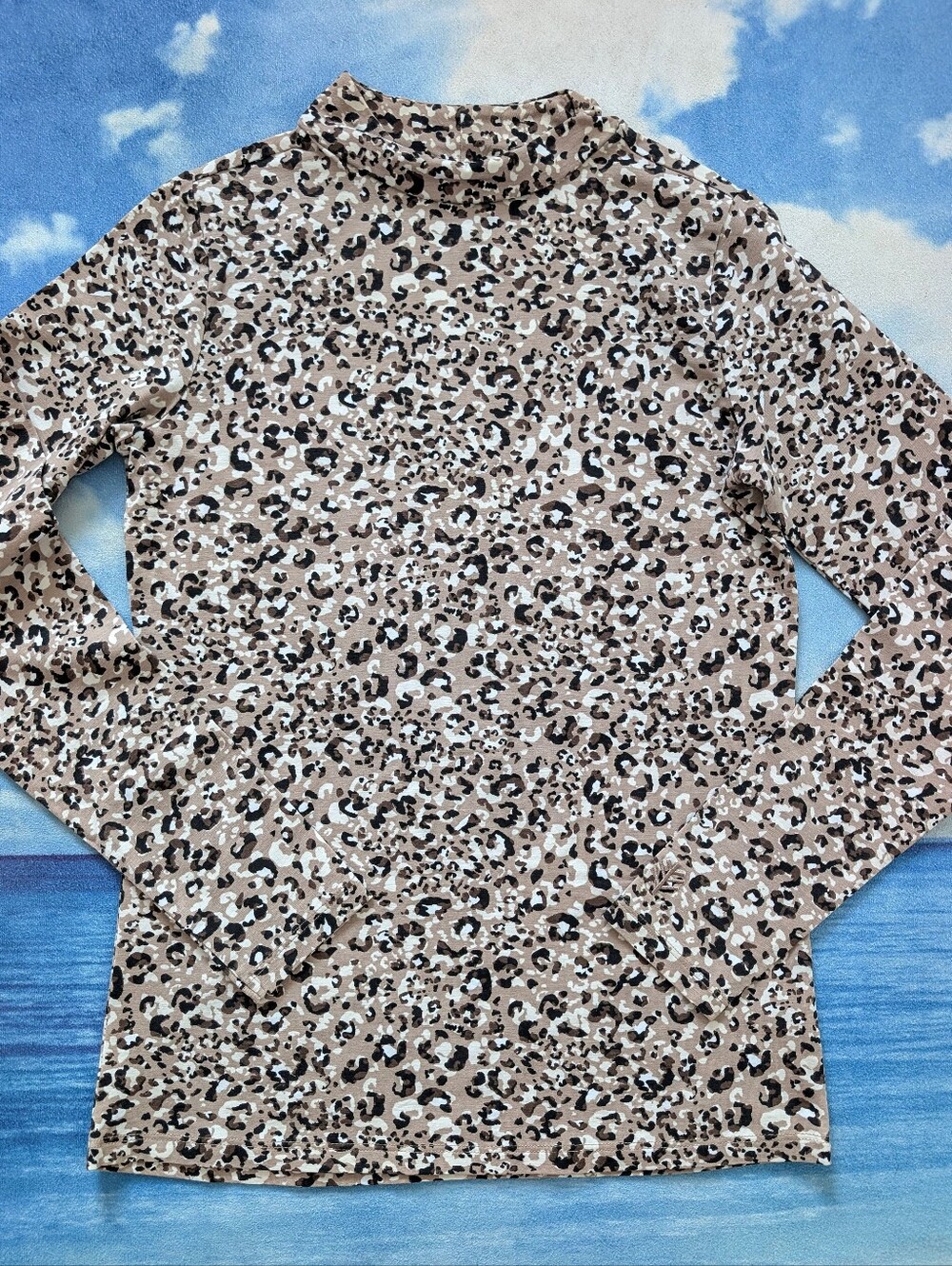 Coolibar Leopard Print Turtle neck Long Sleeve Sun Shirt UPF 50+